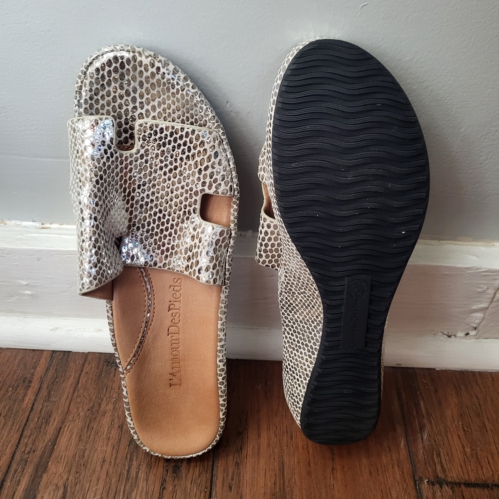 L'Amour Des Pieds Catiana Slide Sandal Metallic Silver Womens Size 7.5